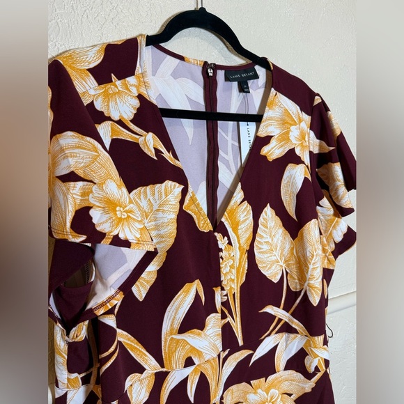 Lane Bryant Short Sleeve High-Low Lena Midi Dress Size 20 Maroon & Yellow Floral - Picture 5 of 10